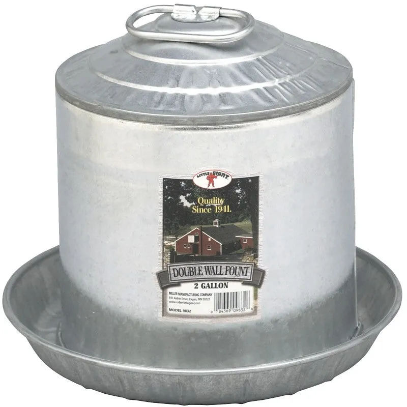 Little Giant 9832 Poultry Fount, 2 gal Capacity, Galvanized Steel, Floor, Ground Mounting (Pack of 4)