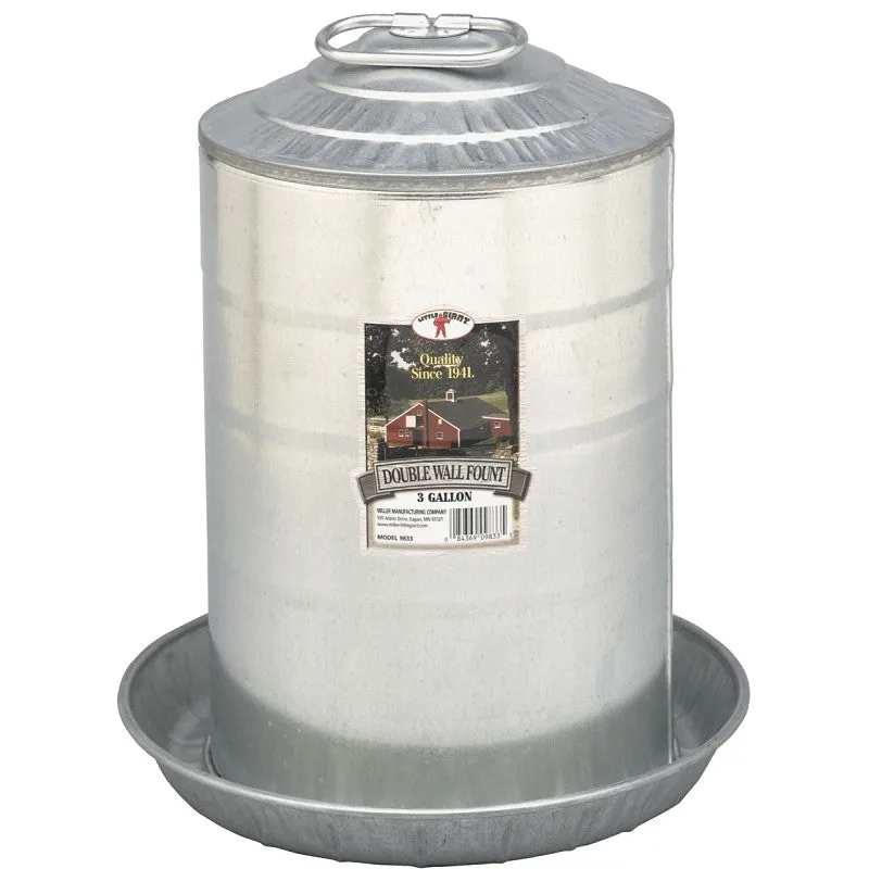 Little Giant 9833 Poultry Fount, 3 gal Capacity, Galvanized Steel, Floor, Ground Mounting (Pack of 2)