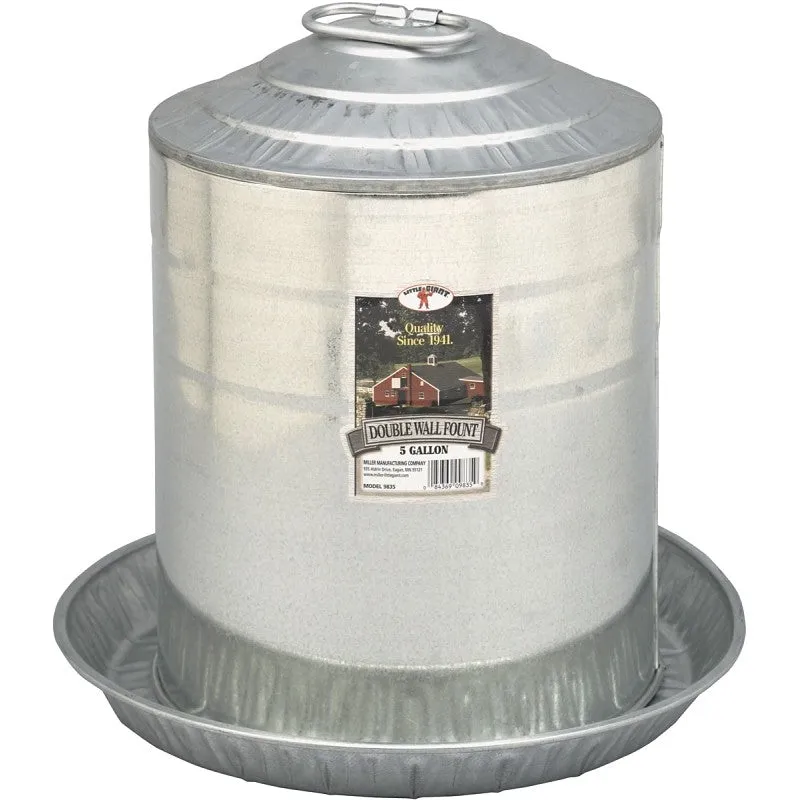 Little Giant 9835 Poultry Fount, 5 gal Capacity, Galvanized Steel, Floor, Ground Mounting