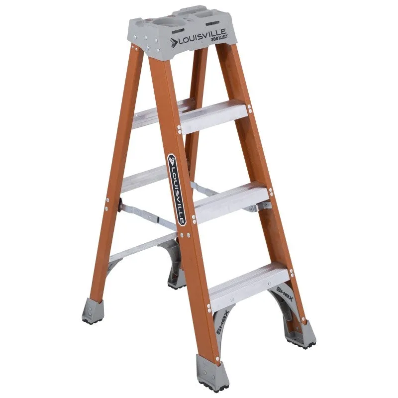 Louisville FS1504 Step Ladder, 4 ft H, Type IA Duty Rating, Fiberglass, 300 lb
