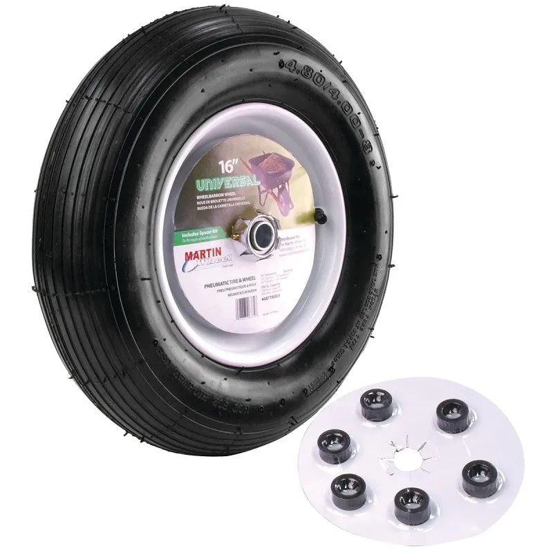 MARTIN Wheel 408TTRIB32 Wheelbarrow Wheel with Universal Hub, 16 in Dia Tire, 4.8 x 4/8 in Tire