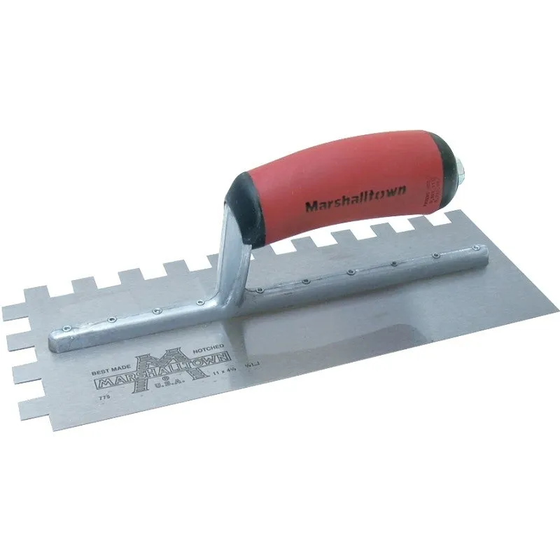 Marshalltown 775SD Trowel, 1/2 in W x 1/2 in D Notch, 11 in L, 4-1/2 in W, Square Notch, Curved Handle