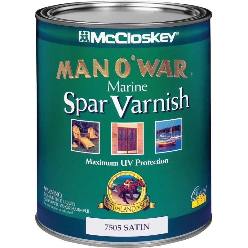 McCloskey Man O’ War 080.0007505.005 Marine Spar Varnish, Satin, Clear, Liquid, 1 qt, Can (Pack of 4)