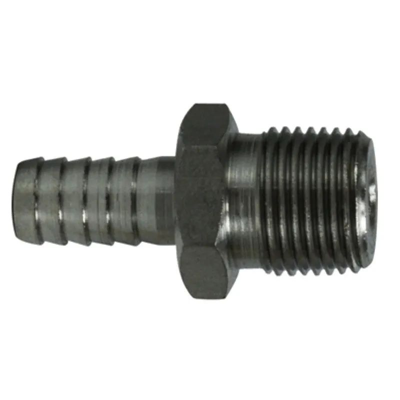 Midland Industries 73953 Nipple, 1/2 in, Hose Barb, 1/2 in, MIP, 300 psi Pressure, Stainless Steel