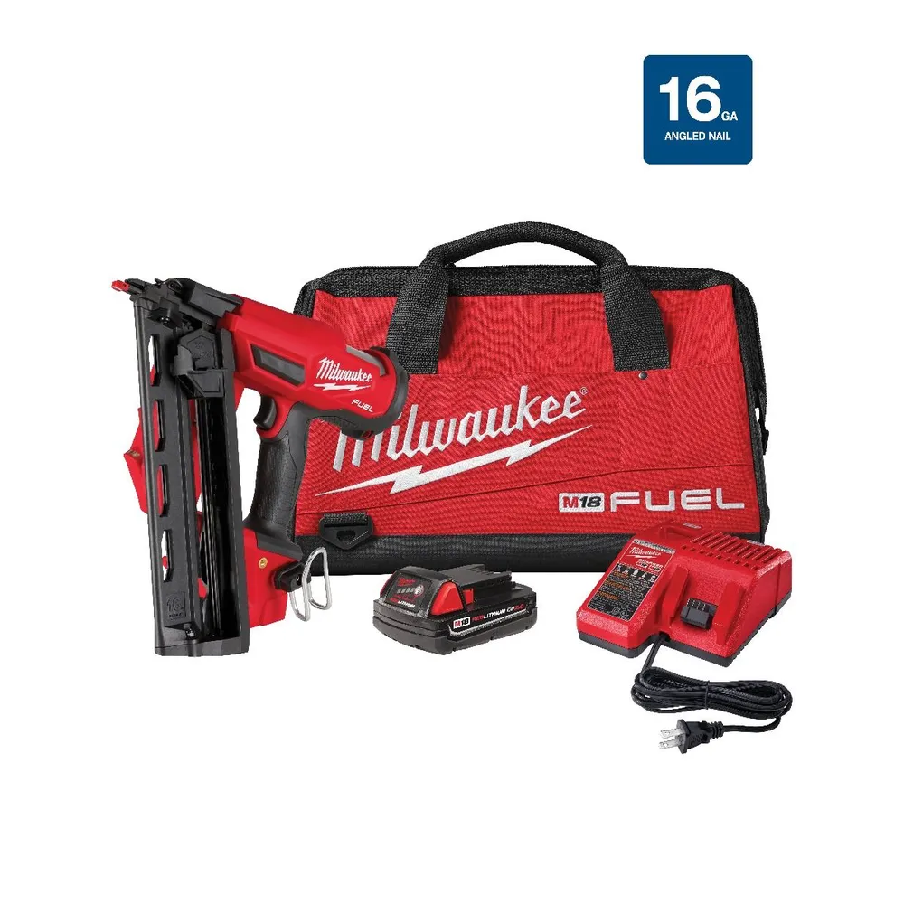 Milwaukee 2841-21CT M18 Fuel 16 Gauge Angled Finish Nailer Kit, 1-1/4″ to 2-1/2″