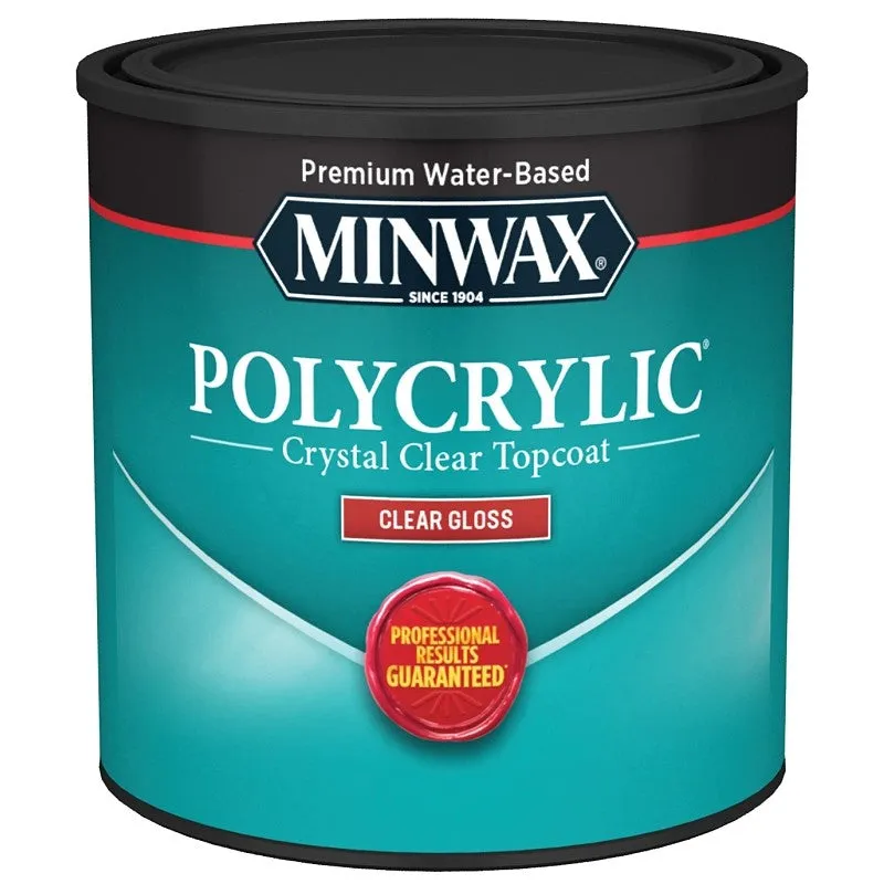 Minwax Polycrylic 255554444 Waterbased Polyurethane, Gloss, Liquid, Crystal Clear, 0.5 pt, Can