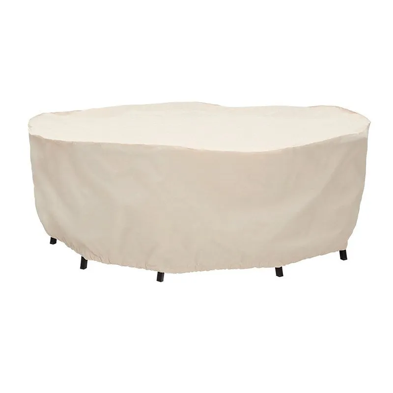 Mr. BAR-B-Q 07838BB Round Table and Chair Dining Set Cover, 30 in L, 80 in W, Elastic, Taupe