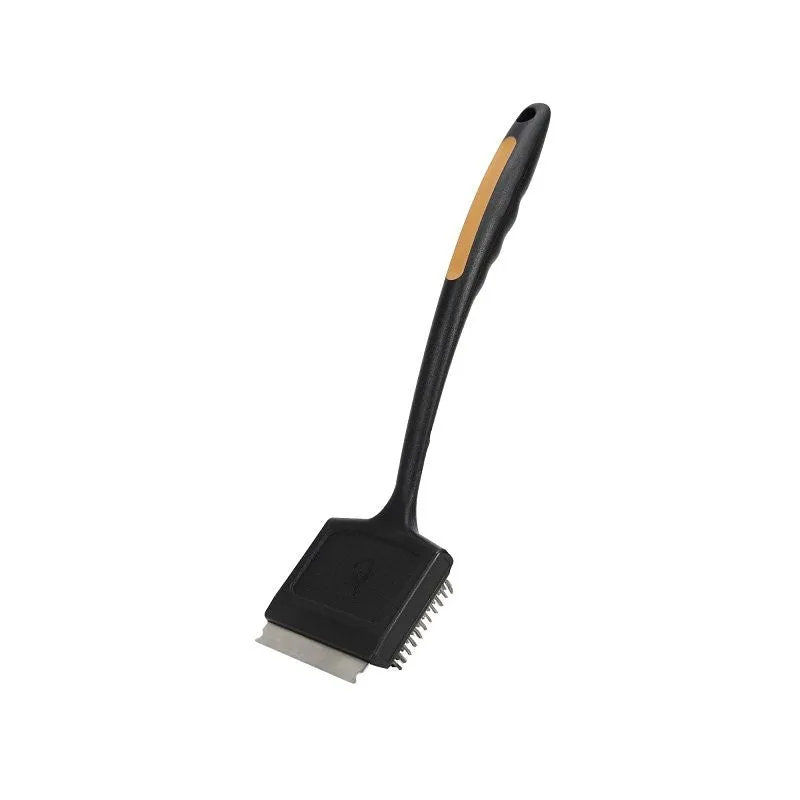 Mr. BAR-B-Q 60307Y Grill Brush with Scraper, Stainless Steel Bristle, TPR Handle, Soft-Grip Handle