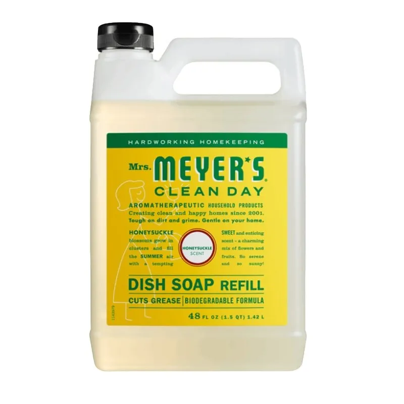 Mrs. Meyer’s Clean Day 11183 Dish Soap Refill, 48 fl-oz Bottle, Liquid, Honeysuckle, Colorless