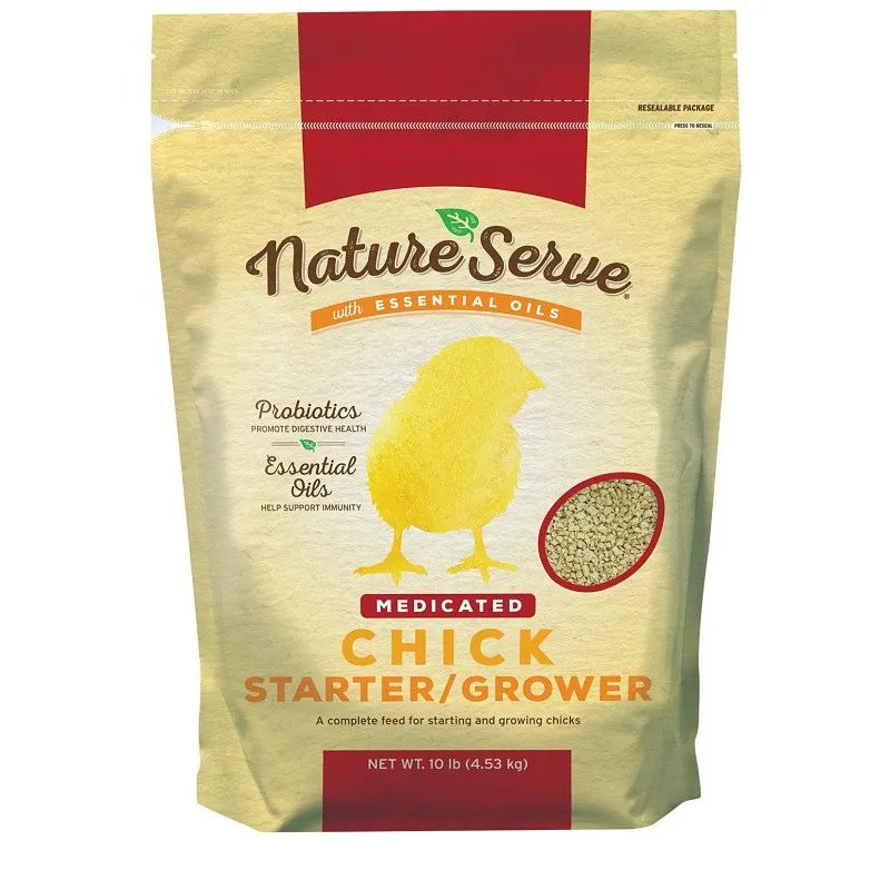 NatureServe 101110 Chick Starter Grower Feed, Medicated, Crumble, 10 lb Bag