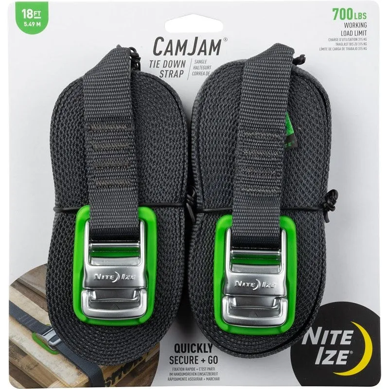 Nite Ize CamJam CJWR18-09-2R6 Tie-Down Strap, 18 ft L, Zinc Alloy, 700 lb Working Load, Angled End