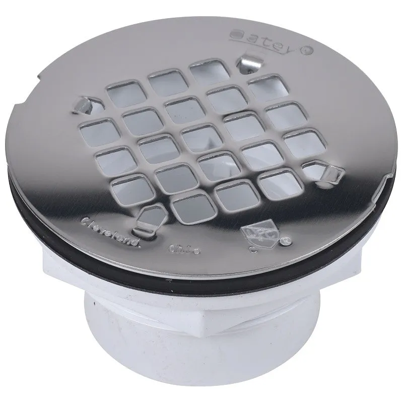Oatey 42097 Shower Drain, PVC, White, Specifications: Snap-In Cover Design, Solvent Weld Connection, Round Shape
