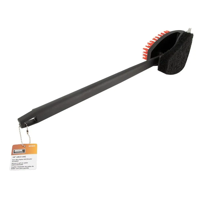Omaha BBQ1006 Grill Brush with Scraper, 3-1/8 in L Brush, 3 in W Brush, Nylon Bristle, Red Bristle, 3-1/2 in L Trim