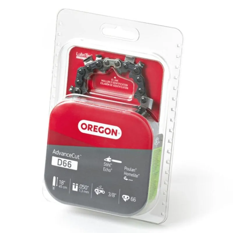 Oregon D66 Chainsaw Chain, 18 in L Bar, 0.05 Gauge, 3/8 in TPI/Pitch, 66-Link
