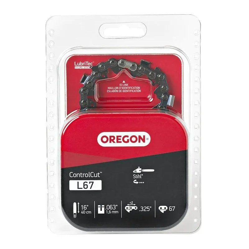 Oregon L67 Chainsaw Chain, 16 in L Bar, 0.63 Gauge, 0.325 in TPI/Pitch, 67-Link