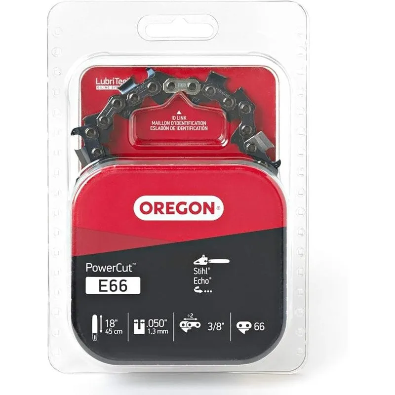 Oregon PowerCut E66 Chainsaw Chain, 18 in L Bar, 0.05 Gauge, 3/8 in TPI/Pitch, 66-Link