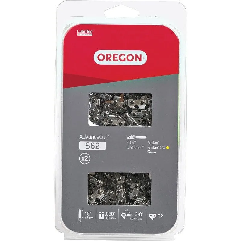 Oregon S62T Chainsaw Chain, 18 in L Bar, 0.05, 3/8 in TPI/Pitch, 62-Link