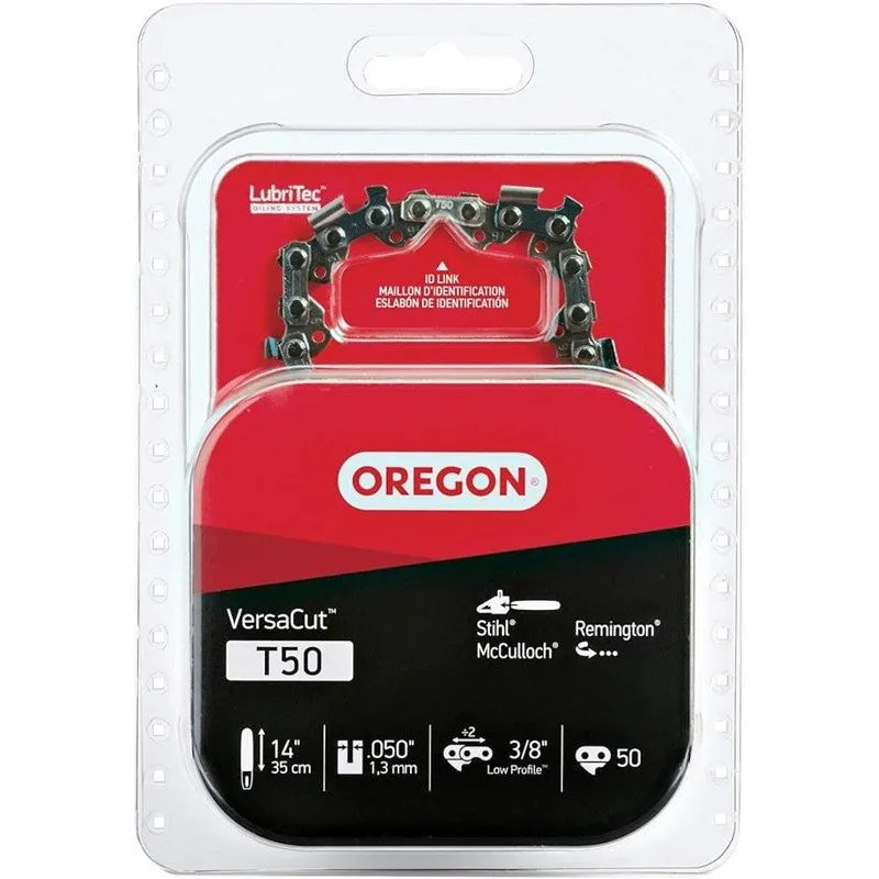 Oregon VersaCut T50 Chainsaw Chain, 14 in L Bar, 0.05 Gauge, 3/8 in TPI/Pitch, 50-Link