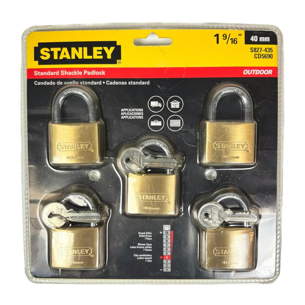 Outdoor Padlocks 1-9/16 Inch 40MM Cast Brass Body Hardened Steel Shackle 5 Pack