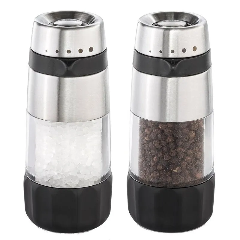 Oxo 1141000 Salt and Pepper Grinder Set, 1.94 oz Pepper, 4.76 oz Salt Capacity, Plastic/Stainless Steel, Clear