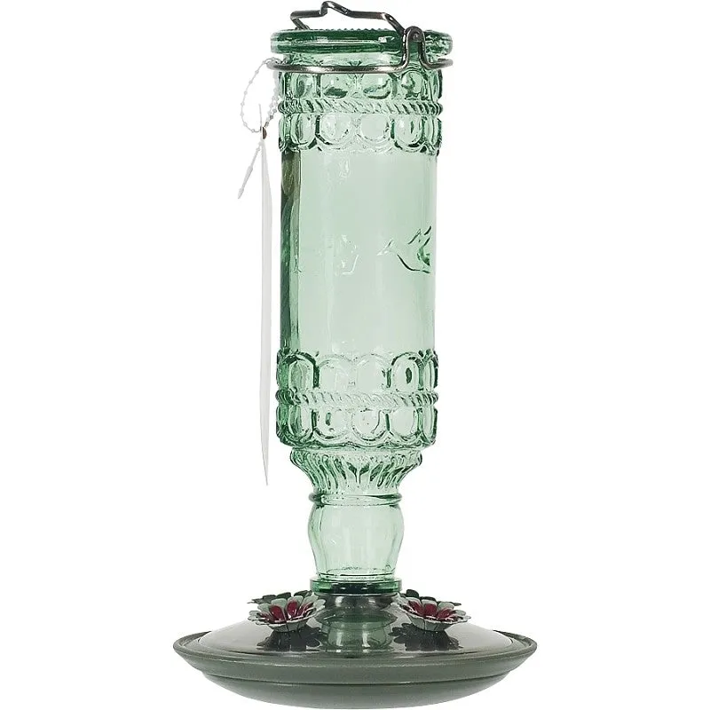 Perky-Pet 8108-2 Bird Feeder, Antique Bottle, 10 oz, 4-Port/Perch, Glass/Metal, Green, 10 in H (Pack of 2)