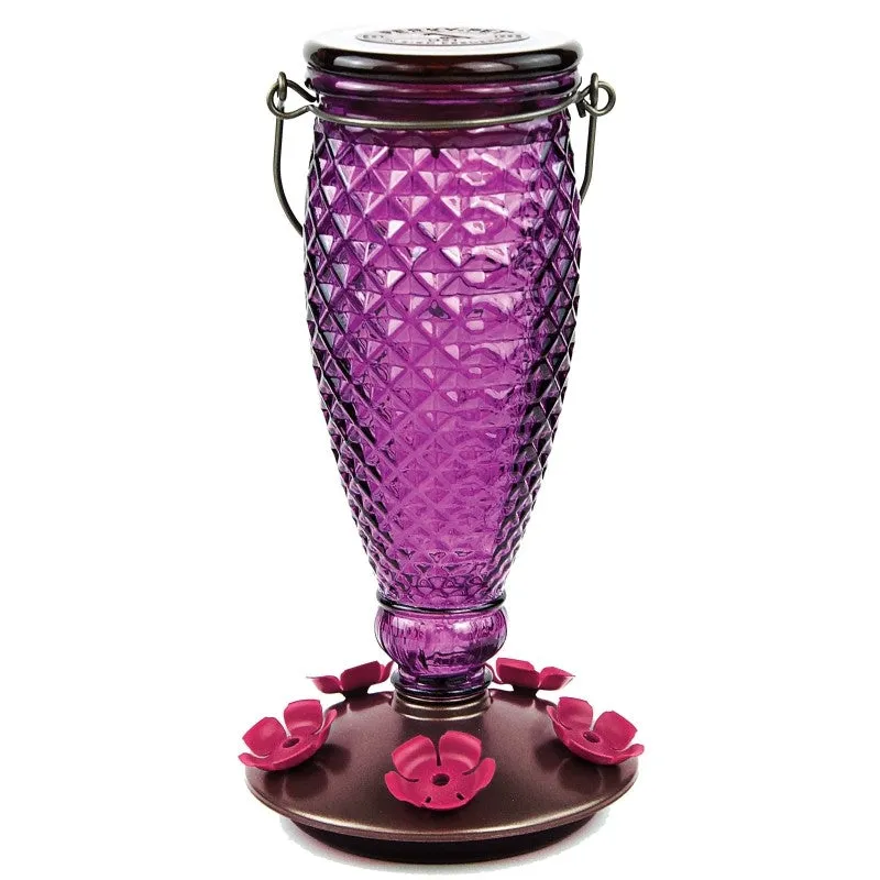 Perky-Pet 9102-2 Bird Feeder, Diamond, 24 oz, Nectar, 5-Port/Perch, Glass/Plastic, Wine, 10-1/2 in H