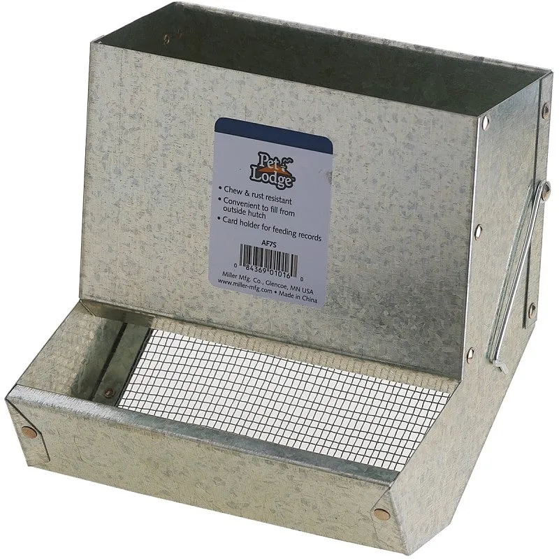Pet Lodge AF7S Series Small Animal Feeder with Sifter Bottom, Steel, Galvanized, Wire Hook Mounting, 7-1/8 in W