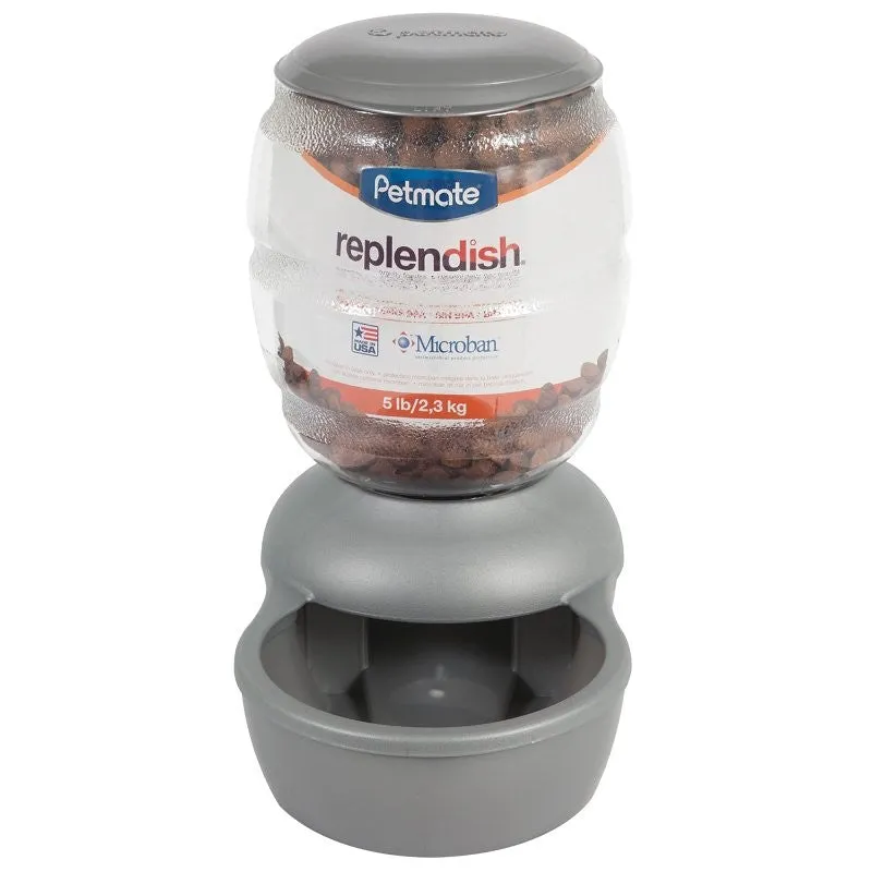 PetMate 24491 Replendish Pet Feeder, 5 lb Volume, Plastic, Grey/Clear