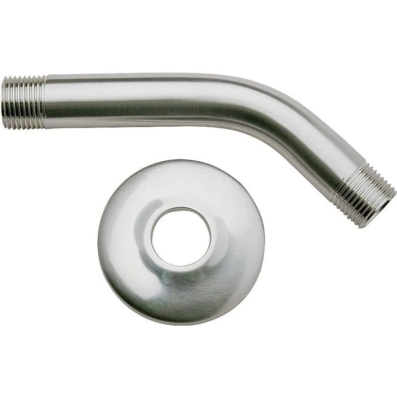 Plumb Pak PP825-10 Shower Arm with Flange, 7-3/4 in H, 3.87 in W, 1/2 in Connection, IPS, 6 in L, Brass, Chrome Plated