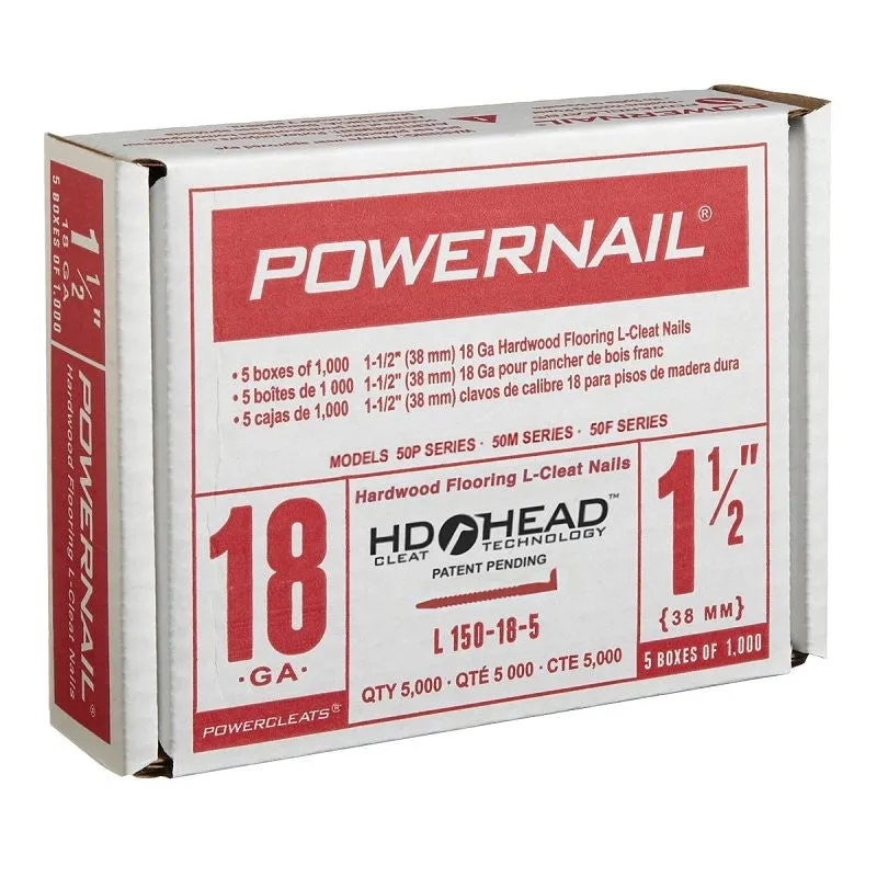 Powernail PowerCleats L150185 Floor Cleat, 1-1/2 in L, 18 ga, Carbon Steel, L-Shaped Head (Pack of 5)
