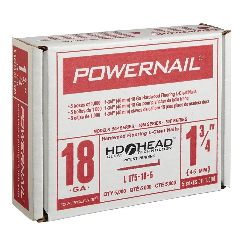 Powernail PowerCleats L175185 Floor Cleat, 1-3/4 in L, 18 ga, Carbon Steel, L-Shaped Head (Pack of 5)