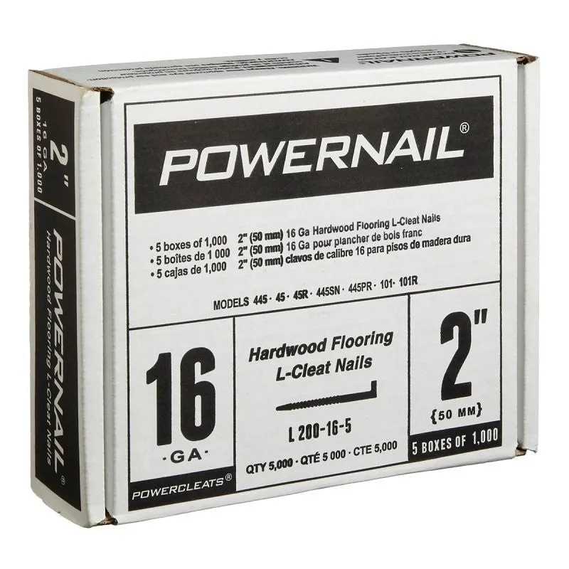 Powernail PowerCleats L200165 Floor Cleat, 2 in L, 16 ga, Carbon Steel, L-Shaped Head (Pack of 5)