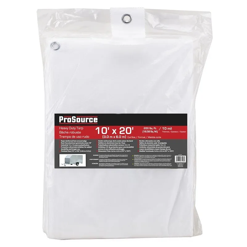 ProSource TW1020 Tarp, 20 ft L, 10 ft W, 10 mil Thick, Plastic, White