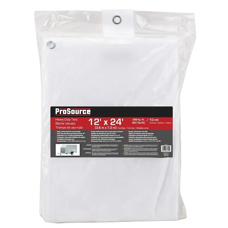 ProSource TW1224 Tarp, 24 ft L, 12 ft W, 10 mil Thick, Plastic, White
