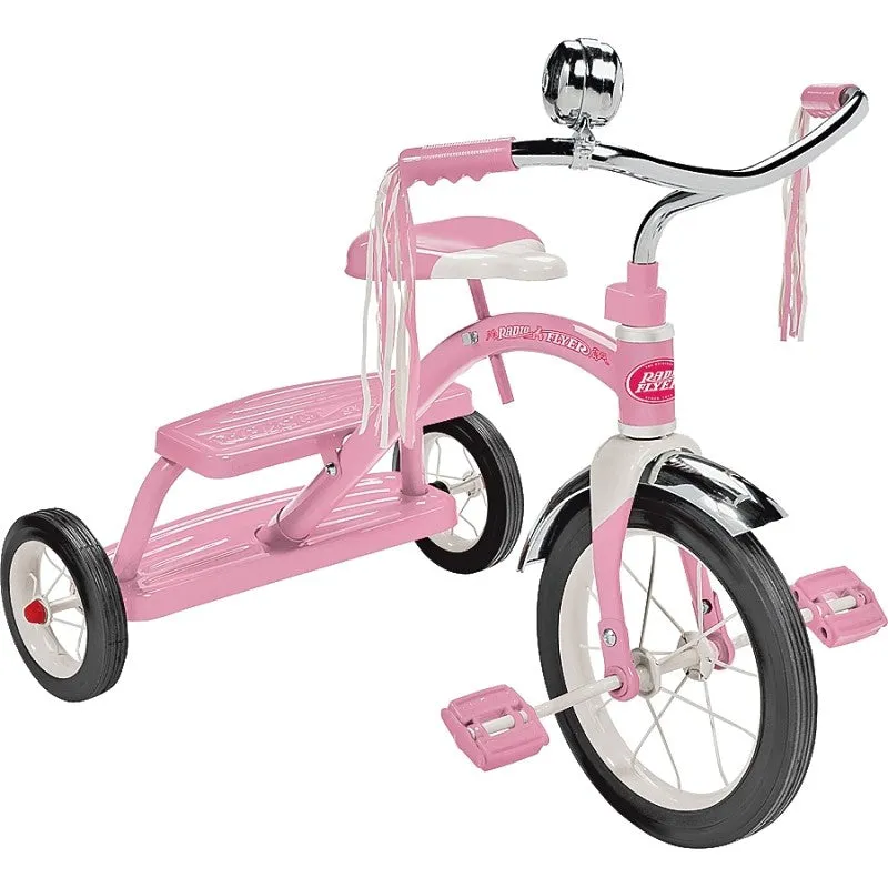 Radio Flyer 33P Series Dual Deck Tricycle, Pink, 2-1/2 to 5 years, Steel Frame, 12 x 1-1/4 in Front Wheel