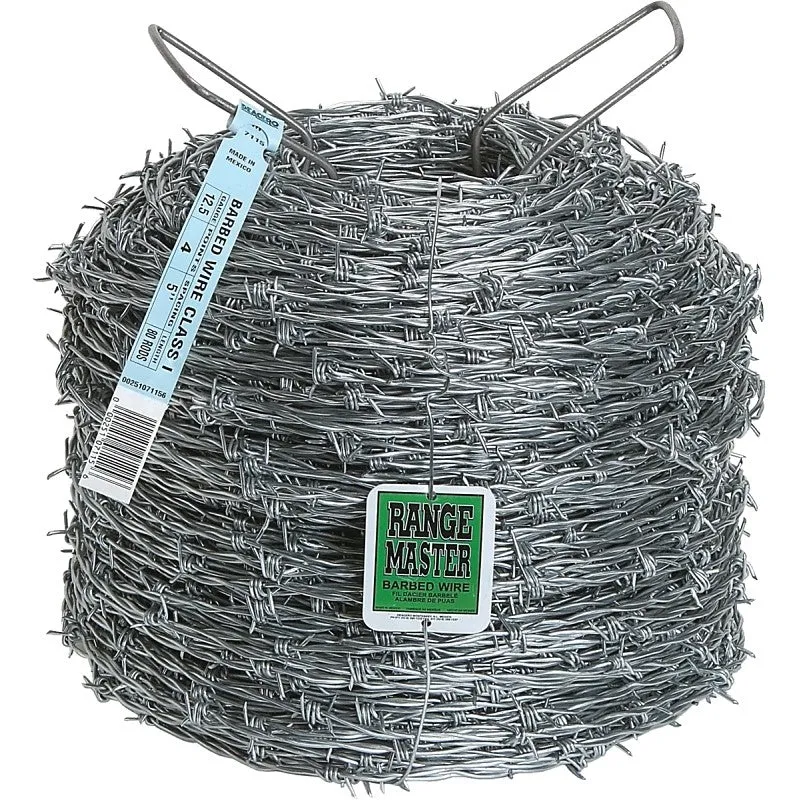 Rangemaster Class 1 7115 Barbed Wire, 1320 ft L, 12-1/2 Gauge, 5 in Points Spacing, Zinc