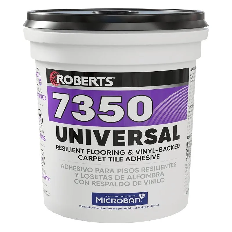 Roberts 7350 Series 7350RB004 Universal Flooring Adhesive, Paste, Resinous, Very Mild Acrylic, Off-White, 1 gal, Pail (Pack of 4)