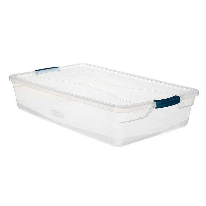 Rubbermaid Clever Store RMCC410001 Storage Container, Plastic, Clear Blue, 29 in L, 18 in W, 6 in H