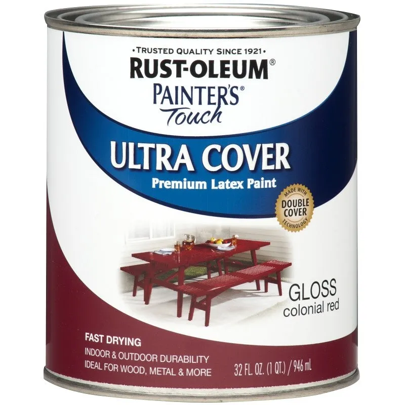 Rust-Oleum 1964502 Enamel Paint, Water, Gloss, Colonial Red, 1 qt, Can, 120 sq-ft Coverage Area