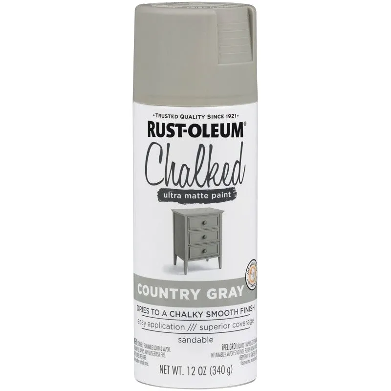 Rust-Oleum 302593 Chalk Spray Paint, Ultra Matte, Country Gray, 12 oz, Can