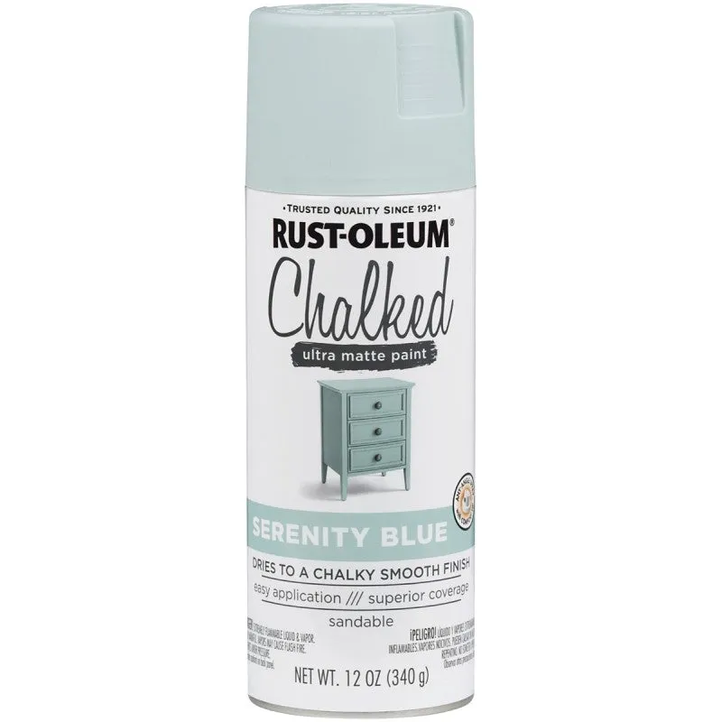 Rust-Oleum 302595 Chalk Spray Paint, 12 oz Can, 12 sq-ft Coverage Area, Oil Base, Ultra Matte, Serenity Blue