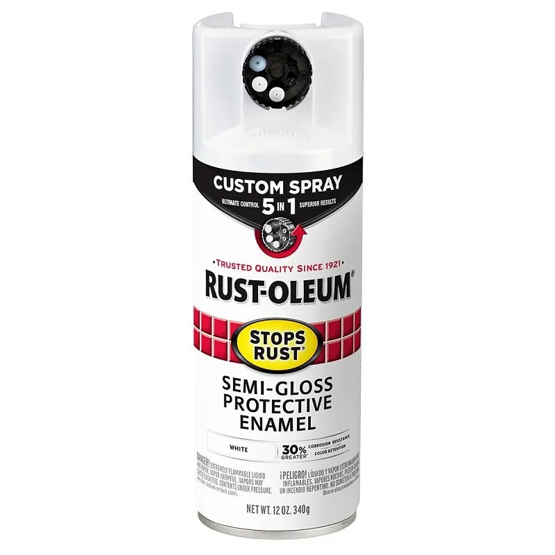 Rust-Oleum 376910 5-In-1 Enamel Paint, Semi-Gloss, White, 12 oz, Aerosol Can