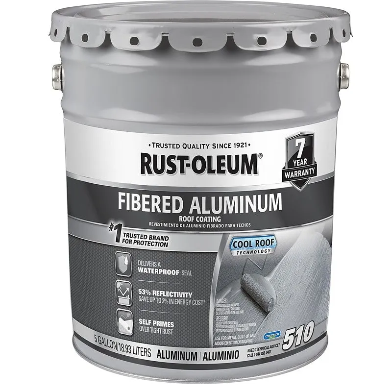 Rust-Oleum 510 Series 301997 Roof Coating, Bright Aluminum, 5 gal, Pail, Liquid