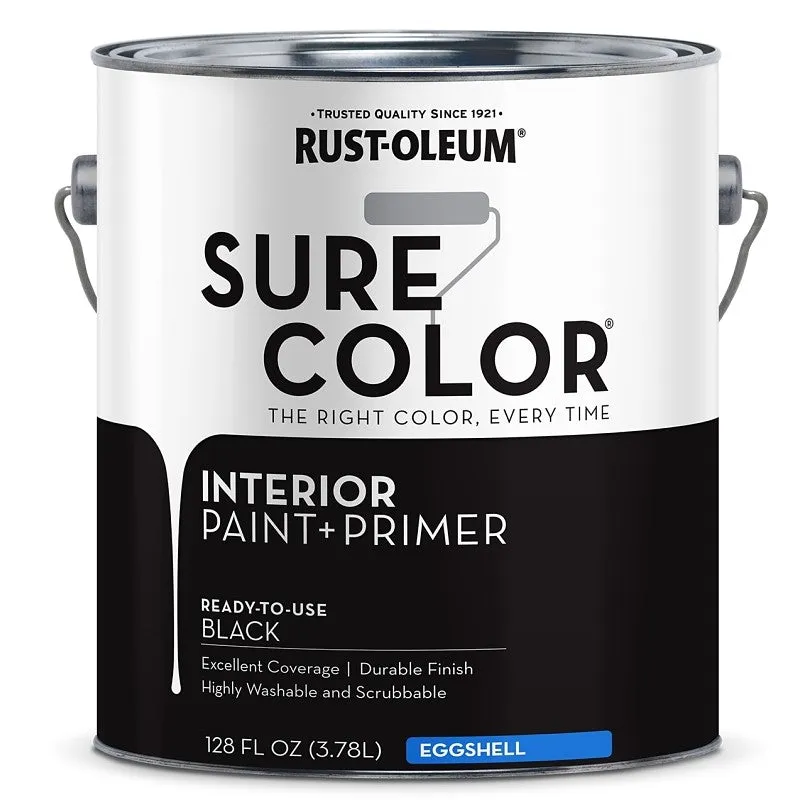 Rust-Oleum Sure Color 380218 Interior Wall Paint, Eggshell, Black, 1 gal, Can, 400 sq-ft Coverage Area (Pack of 2)