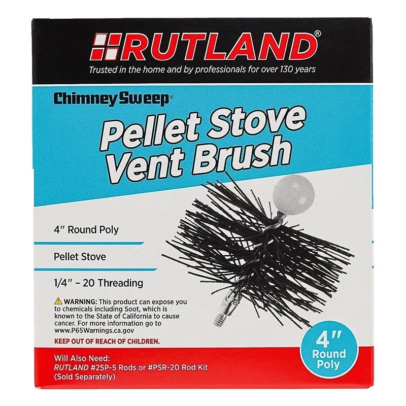 Rutland Chimney Sweep PS-4 Pellet Stove Vent Brush with Handle, 4 in Dia Brush, 10 in, 20 in L Brush, Poly Trim