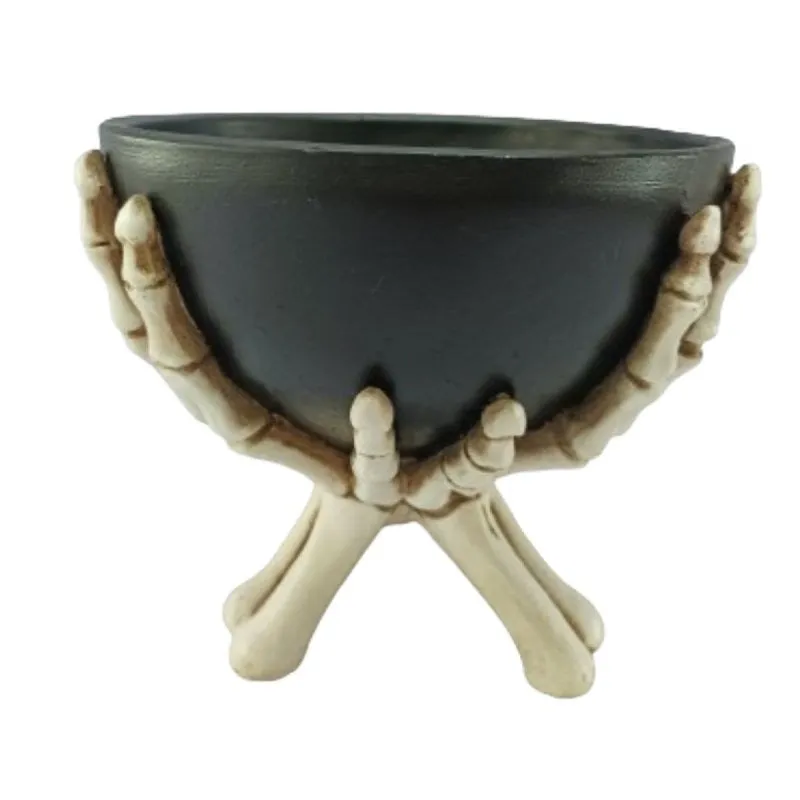 Santas Forest 89929 Skeleton Hands Holding Bowl, 7 in H, Resin, Black/White, Indoor (Pack of 8)