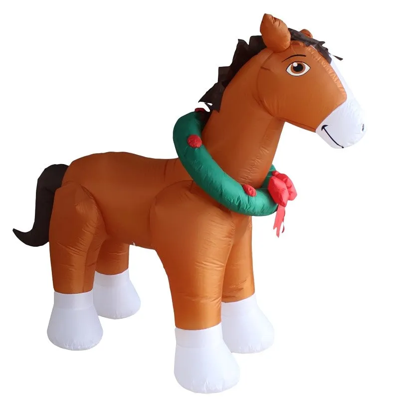 Santas Forest 90815 Inflatable Horse with Wreath, 6 ft H, Polyester, Brown