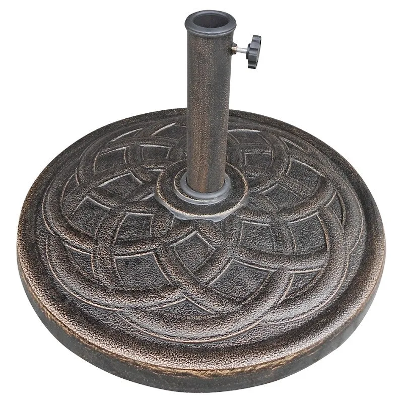 Seasonal Trends 69331 Umbrella Base, 21.65 in Dia, 13.2 in H, Round, Resin/Steel/Plastic, Bronze