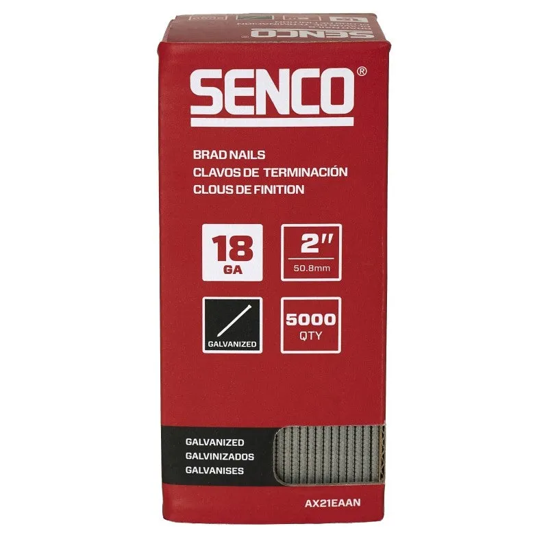 Senco AX21EAAN Series Nail, Glue Collation, 2 in L, 18 ga, Steel, Electro-Galvanized, Brad, Medium Head, Smooth Shank