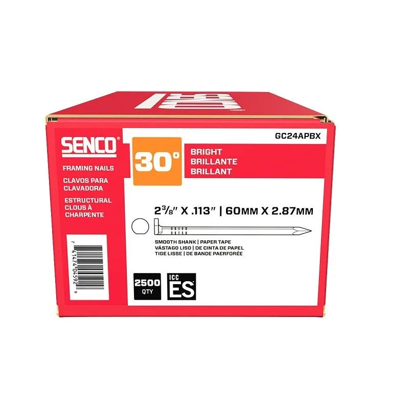Senco GC Series GC24APBX Collated Nail, 2-3/8 in L, Steel, Bright Basic, Offset Full Round Head, Smooth Shank
